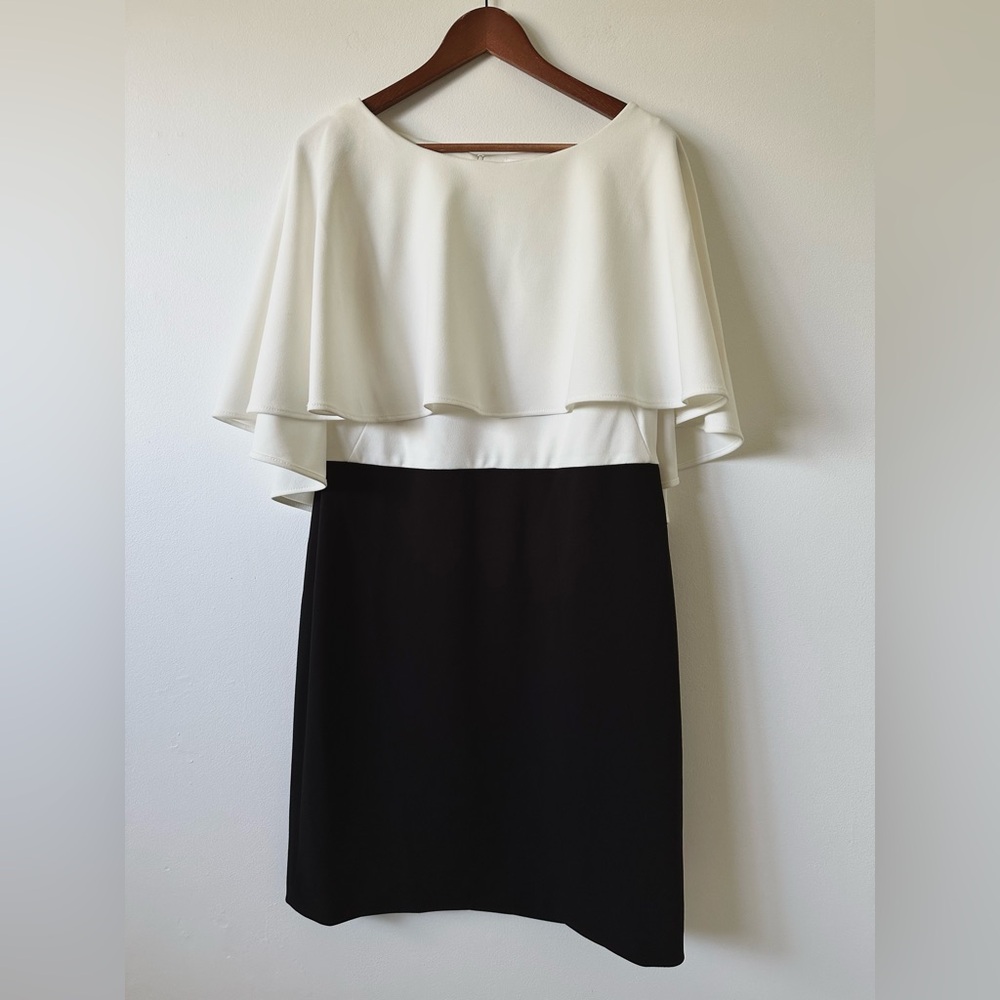 Calvin Klein Color Block Capelet Popover Knee-Length Sheath Dress Size 12